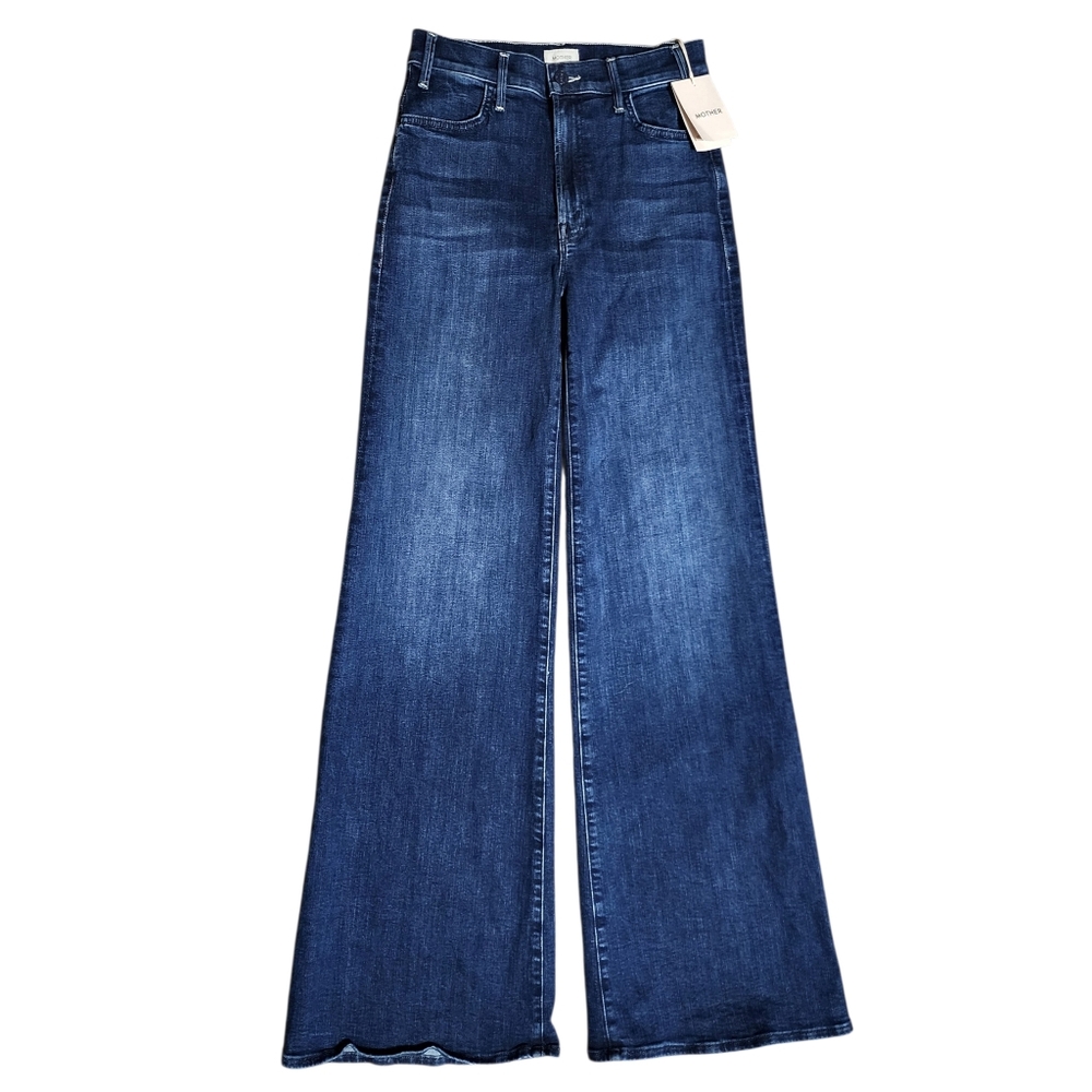 MOTHER Wide Leg Flare Jeans in Dark Blue Denim